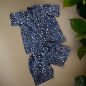boys cotton shirt & shorts set – blue elephant print