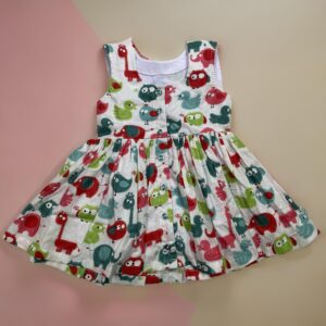 colorful bird print sleeveless cotton frock for baby girls